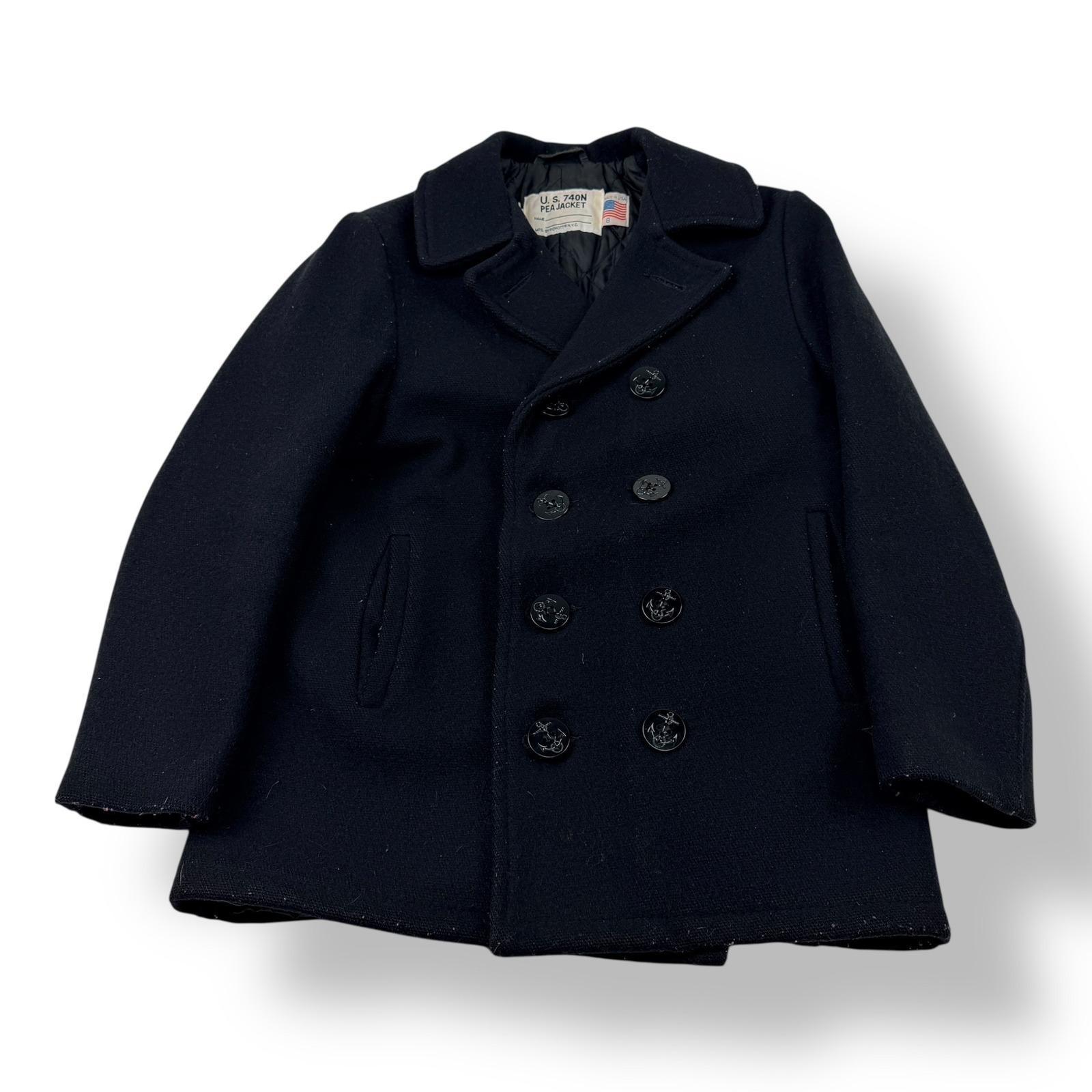 Schott Nyc Us740n Wool Pea Coat Jacket Womens 8 Navy Blue Made In Usa Vintage